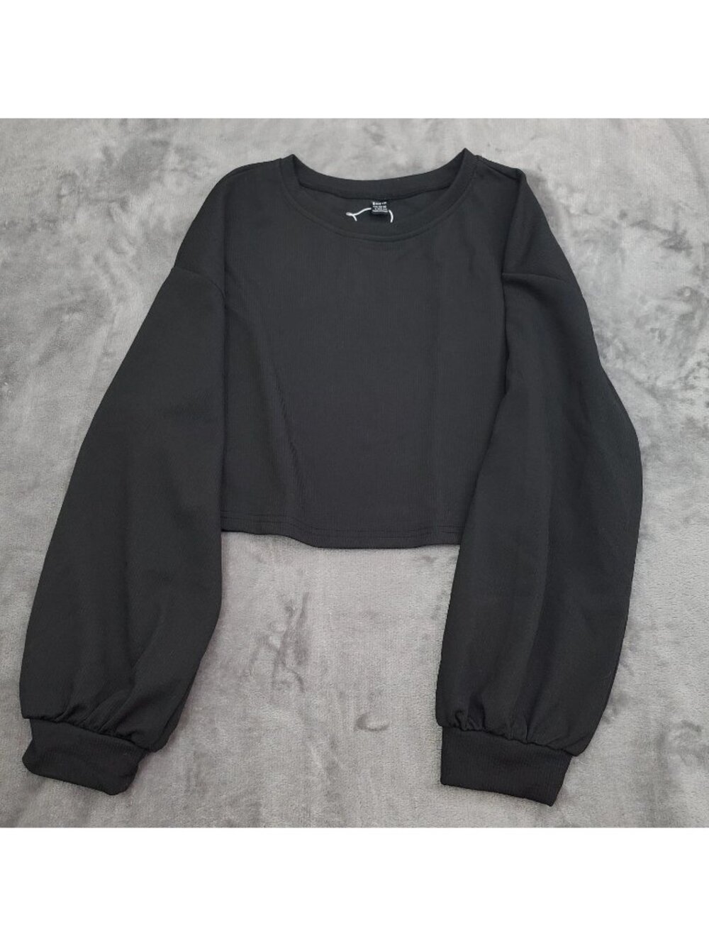 Shein Womens Size L US 8/10 Crop Top Black Long Sleeve Ribbed Festival Concert